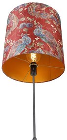 Подова лампа с черен абажур с дизайн на паун червен 40 см - Parte