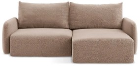 Светлокафяв разтегателен ъглов диван с място за съхранение (десен ъгъл) Kalena – Makamii