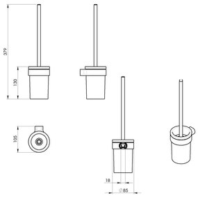 Бяла/златна стенна стъклена четка за тоалетна Gedy Pirenei – Sapho