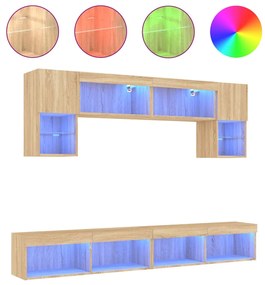 3216706 vidaXL ТВ стенни модули с LED, 6 части, сонома дъб, инженерно дърво