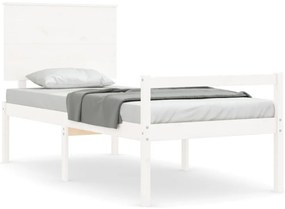3195447 vidaXL Легло за възрастни с табла, бяло, единично, масивно дърво