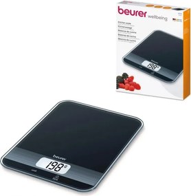 Кухненска везна Beurer KS 19 Black, До 5 кг, ТАРА, Сензорно управление, LCD, Стъкло, Ултратънка, Черен