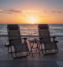 Комплект от 2 накланящи се градински стола с маса - сив