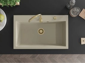 Mexen Elix Гранитна мивка с 1 отделение 800 x 500 mm, бежова, златен сифон - 6527801005-69-G
