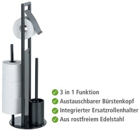 Черна поставка за тоалетна хартия стойка с четка от неръждаема стомана Ravina – Wenko