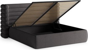 Тъмносиво двойно легло 200x200 cm тапицирано с място за съхранение с включена подматрачна рамка Mount – Micadoni