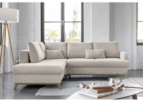 Бежов разтегателен/с място за съхранение ъглов диван (ляв ъгъл/L форма) Scandic Lagom – Miuform