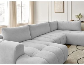 Светлосив сгъваем/с място за съхранение ъглов диван (десен ъгъл/U форма) Fuji – Bobochic Paris