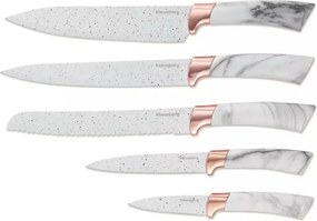 Комплект ножове със стойка Klausberg KB 7769, 6 части, Ергономични дръжки, Неръждаема стомана, Бял мрамор