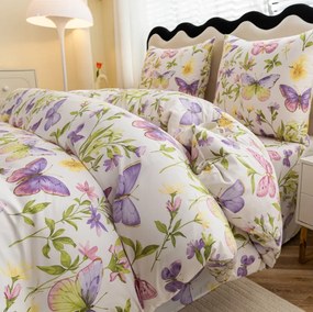 Бяло спално бельо с пеперуди и цветя Ширина: 160 см | Дължина: 200 см
