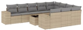3255436 vidaXL Градински диван с възглавници, 11 части, бежов полиратан