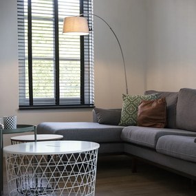 Модерна аркообразна подова лампа стомана с бял платнен абажур - Arc Basic