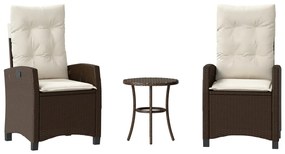 365226 vidaXL Бистро комплект с възглавници 3 части кафяв полиратан