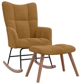 328158 vidaXL Люлеещ се стол с табуретка, кафяв кадифе