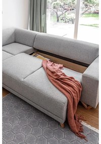 Светлосив разтегателен/с място за съхранение ъглов диван (ляв ъгъл/L форма) Classy Sophie – Miuform