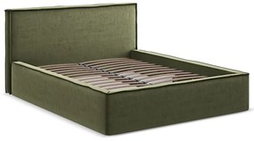 Зелено двойно тапицирано легло с място за съхранение и включена подматрачна рамка 140x200 cm Anani – Makamii