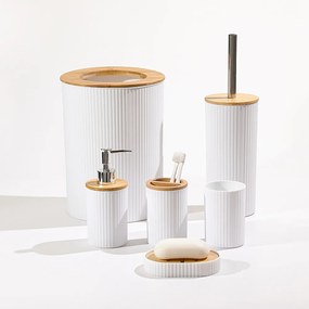 Комплект аксесоари за баня Ruhhy 24635 – 6 елемента с бамбукови детайли, бял цвят