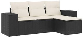 3254803 vidaXL Градински диван от 4 части с възглавници, черен, полиратан