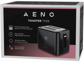 Тостер за хляб AENO ATS0002B, 930W, 7 степени, Сензорно управление, Обратен таймер, Защита при засядане, Тих, Черен