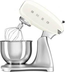 Планетарен миксер Smeg SMF04CREU, 800W, 4.8 л, 10 скорости, Функция за плавен старт, Крачета против хлъзгане, Кремa/Инокс
