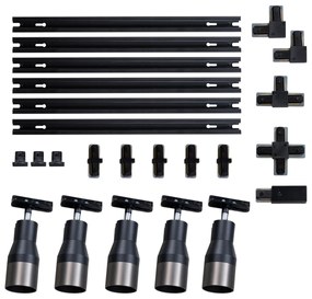 Модерна релсова система за осветление с 5 прожектора цвят оръжейно сиво 1-фазов - Iconic Kohua