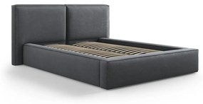 Тъмносиво тапицирано двойно легло с място за съхранение и решетка 140x200 cm Arendal - Cosmopolitan Design