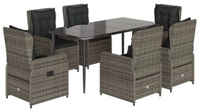 3262858 vidaXL Градински трапезен комплект 7 части с възглавници сив полиратан