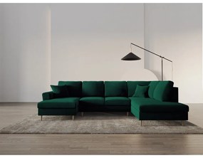 Зелен кадифен разтегателен ъглов диван с място за съхранение (десен ъгъл/U форма) Kyoto – Cosmopolitan Design