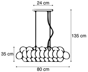 Арт Деко висяща лампа черна с димно стъкло 8 светлини - Uvas