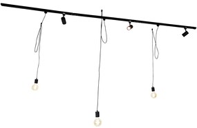 Интелигентна релсова система черна с 3 прожектора и висяща лампа 1-фазен - Cavalux Jeana