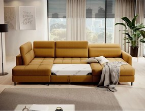Жълт кадифен разтегателен ъглов диван с място за съхранение (ляв ъгъл U форма) Berrto – ELTAP