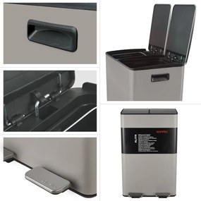 Кафяво-сиво стоманено кошче за боклук 2x30 l за рециклиране с педал Aliya – Spirella