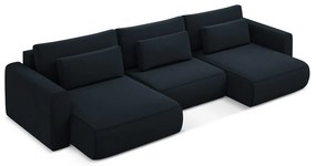 Тъмносин кадифен разтегателен ъглов диван с място за съхранение (U форма) Kapua – Makamii