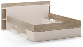 Бяло-естествено двойно легло 160x200 cm от декор от дъб с място за съхранение без ламелно дъно Albo – Marckeric