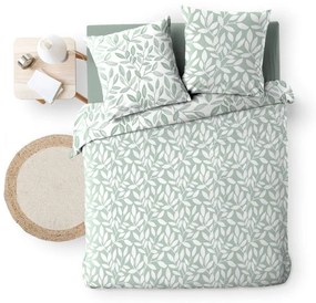 Бяло/зелено двойно удължено спално бельо от микрофибър 240x220 cm Sequoia – douceur d'intérieur