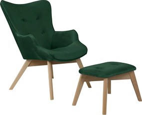 Тъмнозелен кадифен фотьойл с табуретка Niko – Ropez