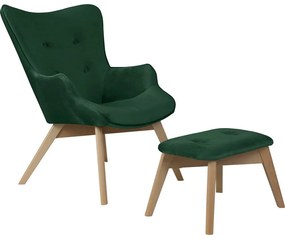 Тъмнозелен кадифен фотьойл с табуретка Niko – Ropez
