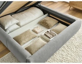 Светлосиво тапицирано двойно легло с място за съхранение с решетка 160x200 cm Vernon - Bobochic Paris