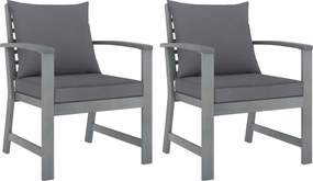311827 vidaXL Градински столове, 2 бр, тъмносиви възглавници, акация масив