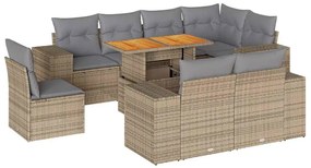 3327391 vidaXL Градински комплект диван с възглавници 9 части бежов полиратан