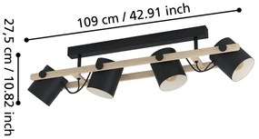 Осветително тяло за таван в черен и естествен цвят с метален абажур 10x19 cm HORNWOOD – EGLO