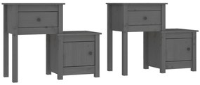 814544 vidaXL Нощни шкафчета, 2 бр, сиви, 79,5x38x65,5 см, борово дърво масив