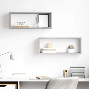 807145 vidaXL Стенни кубични рафтове, 2 бр, бетонно сиви, 60x15x23 см