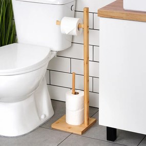 Стойка за тоалетна хартия с място за резервни ролки, бамбук 70см