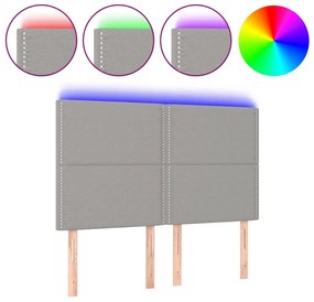 3122282 vidaXL LED горна табла за легло, светлосива, 144x5x118/128 см, плат