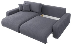 Тъмносив разтегателен ъглов диван от рипсено кадифе (променлив) Sara – Ropez