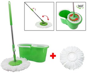 Въртящ се моп SAPIR SP 1120 BM1, 2 микрофибърни глави, Центрофуга, Стоманена дръжка, Зелен