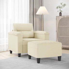 3201238 vidaXL Кресло с табуретка, кремаво, 60 см, изкуствена кожа