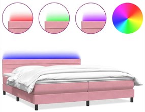 3316994 vidaXL Боксспринг легло с матрак и LED, розово, 180x210 cm, кадифе