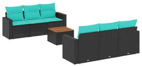 3256344 vidaXL Градински комплект диван с възглавници 7 части черен полиратан